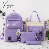 Xajzpa - Women Laptop Backpack 4 Pcs Set Harajuku Canvas School Bags For Teenage Girls Kawaii