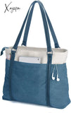 Xajzpa - Women Laptop Top-Handle Bag For Work Lightweight Splice Canvas 15.6 Inch Handbag Purse Blue