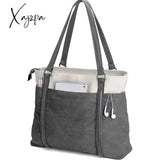 Xajzpa - Women Laptop Top-Handle Bag For Work Lightweight Splice Canvas 15.6 Inch Handbag Purse Gray