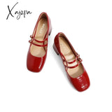 Xajzpa - Women Leather Double Buckle Heeled Mary Janes