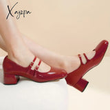 Xajzpa - Women Leather Double Buckle Heeled Mary Janes