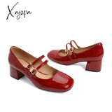 Xajzpa - Women Leather Double Buckle Heeled Mary Janes