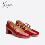 Xajzpa - Women Leather Double Buckle Heeled Mary Janes