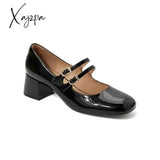 Xajzpa - Women Leather Double Buckle Heeled Mary Janes Black / Eu 34 | Us 4