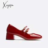 Xajzpa - Women Leather Double Buckle Heeled Mary Janes