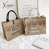 Xajzpa - Women Linen Totes Large Capacity Handbags Letter Luxury Lady Tassel Shoulder Shopper Bag