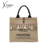 Xajzpa - Women Linen Totes Large Capacity Handbags Letter Luxury Lady Tassel Shoulder Shopper Bag Casual Beach Travel Shopping Bags