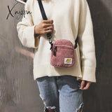 Xajzpa - Women Little Canvas Shoulder Bag Small Corduroy Cloth Messenger For Key Phone Pink