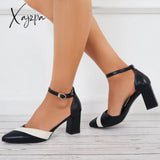 Xajzpa - Women Mary Jane Pumps Pointed Toe Ankle Strap Buckle Chunky Block Heels /