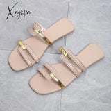 Xajzpa - Women Metallic Detail Slide Sandals 2023 Summer New Outdoor Slippers Design Sandy Beach