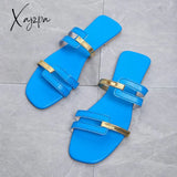 Xajzpa - Women Metallic Detail Slide Sandals 2023 Summer New Outdoor Slippers Design Sandy Beach