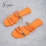 Xajzpa - Women Metallic Detail Slide Sandals 2023 Summer New Outdoor Slippers Design Sandy Beach