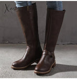 Xajzpa - Women Mid-Calf Boots Fashion Metal Buckle Women’s Leather Footwear Woman Zip Shoes