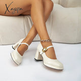 Xajzpa - Women Minimalist Chunky Heeld Mary Janes