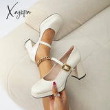 Xajzpa - Women Minimalist Chunky Heeld Mary Janes White / Eu 35 | Us 5.5