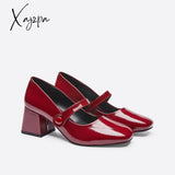 Xajzpa - Women Ornament Block Heeled Mary Janes