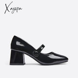 Xajzpa - Women Ornament Block Heeled Mary Janes Black / Eu 35 | Us 5