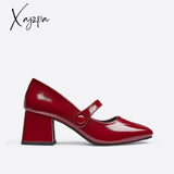 Xajzpa - Women Ornament Block Heeled Mary Janes Red / Eu 35 | Us 5