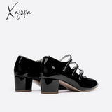 Xajzpa - Women Ornament Tabbed Straps Heeled Mary Janes