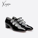 Xajzpa - Women Ornament Tabbed Straps Heeled Mary Janes