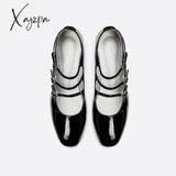 Xajzpa - Women Ornament Tabbed Straps Heeled Mary Janes