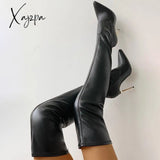 Xajzpa - Women Over The Knee Boots Female Zip Sexy Black Long Woman Thin Heel Ladies Pointed Toe