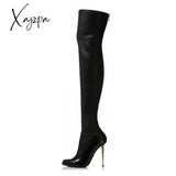 Xajzpa - Women Over The Knee Boots Female Zip Sexy Black Long Woman Thin Heel Ladies Pointed Toe