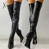 Xajzpa - Women Over The Knee Boots Female Zip Sexy Black Long Boots Woman Thin Heel Ladies Pointed Toe Party Boots Women's Autumn Shoes