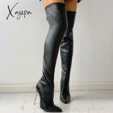 Xajzpa - Women Over The Knee Boots Female Zip Sexy Black Long Woman Thin Heel Ladies Pointed Toe