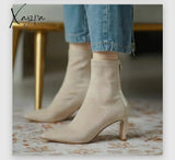 Xajzpa - Women Over The Knee Boots Female Zip Sexy Black Long Woman Thin Heel Ladies Pointed Toe