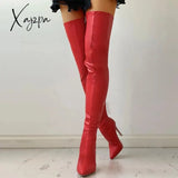 Xajzpa - Women Over The Knee Boots Female Zip Sexy Black Long Woman Thin Heel Ladies Pointed Toe