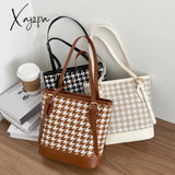 Xajzpa - Women Plaid Shoulder Bucket Bag Portable Female Travel Daily Casual Handbag Tote Fashion