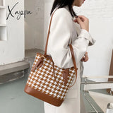 Xajzpa - Women Plaid Shoulder Bucket Bag Portable Female Travel Daily Casual Handbag Tote Fashion