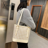 Xajzpa - Women Plaid Shoulder Bucket Bag Portable Female Travel Daily Casual Handbag Tote Fashion