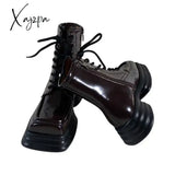 Xajzpa - Women Platform Boots Pu Leather Black Motorcycle Female Warm Fur Autumn Winter Shoes Woman