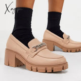 Xajzpa - Women Platform Loafers Slip On Chain Casual Brown / 6 Loafers/Sneakers