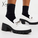 Xajzpa - Women Platform Loafers Slip On Chain Casual White / 5 Loafers/Sneakers