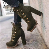 Xajzpa - Women Platform Rivet Ankle Boots Female Retro High Heels Autumn Fashion Sexy Lace-Up Pumps