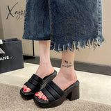 Xajzpa - Women Platform Slippers Outwear 2023 Summer New Designer High Heel Beach Shoes For Solid