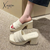 Xajzpa - Women Platform Slippers Outwear 2023 Summer New Designer High Heel Beach Shoes For Solid