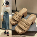 Xajzpa - Women Platform Slippers Outwear 2023 Summer New Designer High Heel Beach Shoes For Solid