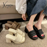 Xajzpa - Women Platform Slippers Outwear 2023 Summer New Designer High Heel Beach Shoes For Solid