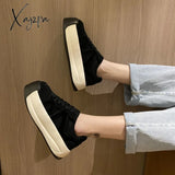 Xajzpa - Women Platform Sneakers Shoes Spring Lightweight Round Toe Chunky Lace Up Flat Skateboard