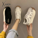 Xajzpa - Women Platform Sneakers Shoes Spring Lightweight Round Toe Chunky Lace Up Flat Skateboard