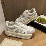 Xajzpa - Women Platform Sneakers Shoes Spring Lightweight Round Toe Chunky Lace Up Flat Skateboard