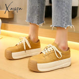 Xajzpa - Women Platform Sneakers Shoes Spring Lightweight Round Toe Chunky Lace Up Flat Skateboard