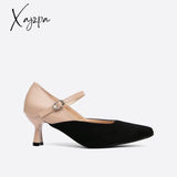 Xajzpa - Women Point Toe Two Tone Heeled Mary Janes