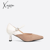 Xajzpa - Women Point Toe Two Tone Heeled Mary Janes