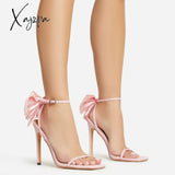 Xajzpa - Women Pumps Shallow Pointed High Heels Shoes Summer New 2023 Slim Heel Slingback Sandals Women's Bow Single Wedding Shoes