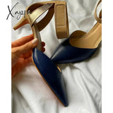 Xajzpa - Women Pumps Summer Sandals Pointed Toe Color Block Pu Leather Shallow Mouth High Heels